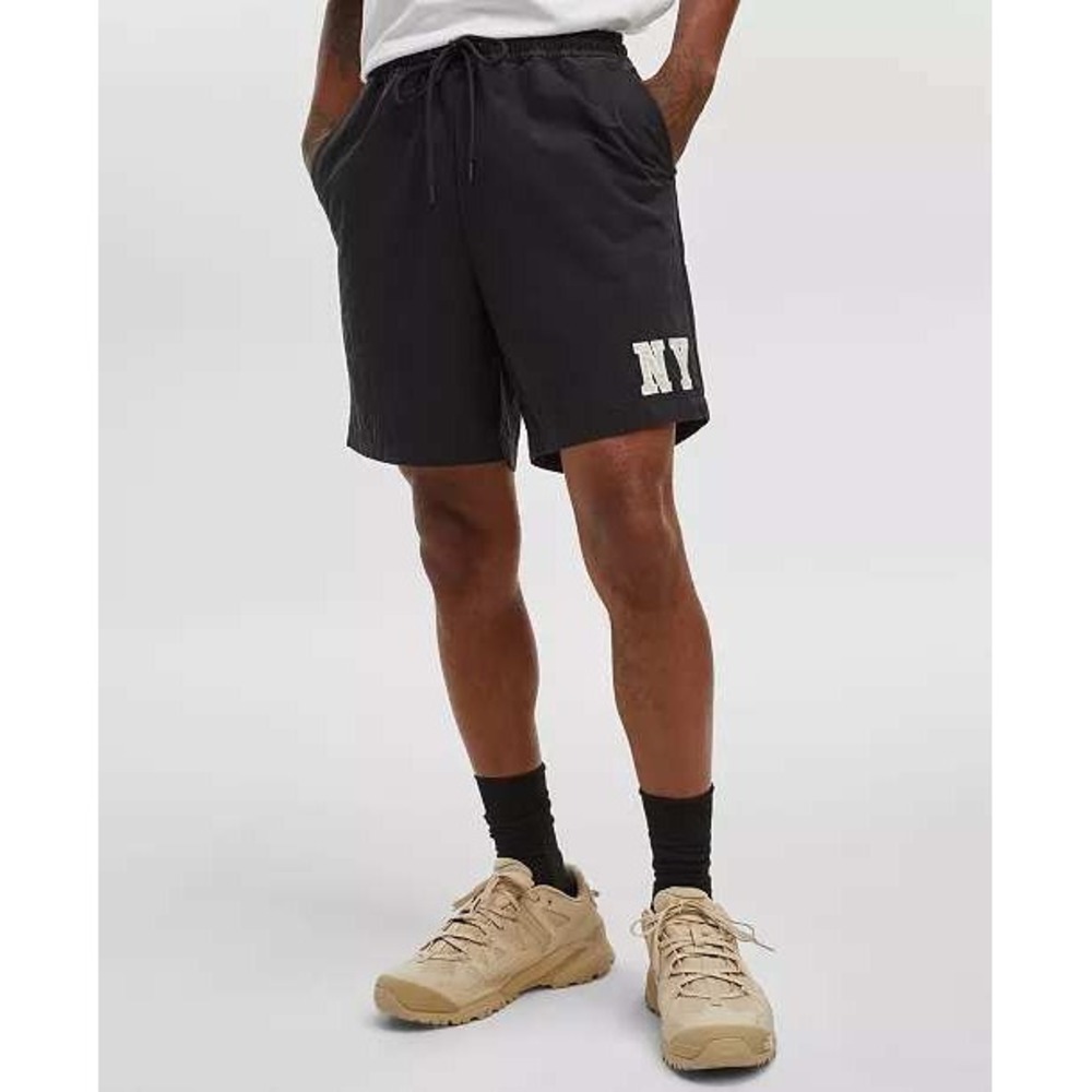 Mode of One Mens Pull-On‎ Nylon Shorts Deep Black NY Graphic Large 100188304MN